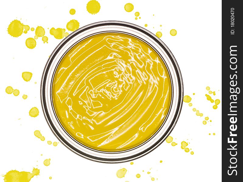 Yellow Paintcan from above isolated on a spotted background. Yellow Paintcan from above isolated on a spotted background