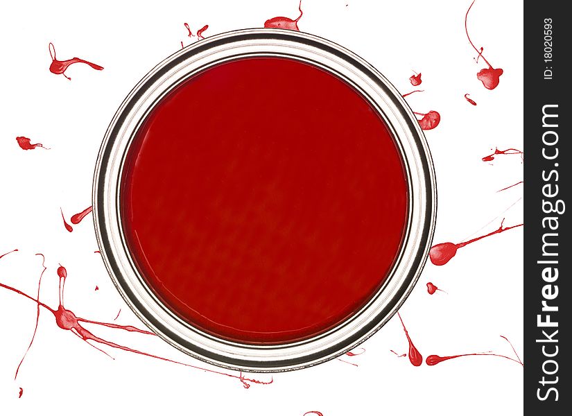 Red Paintcan from above isolated on a spotted background