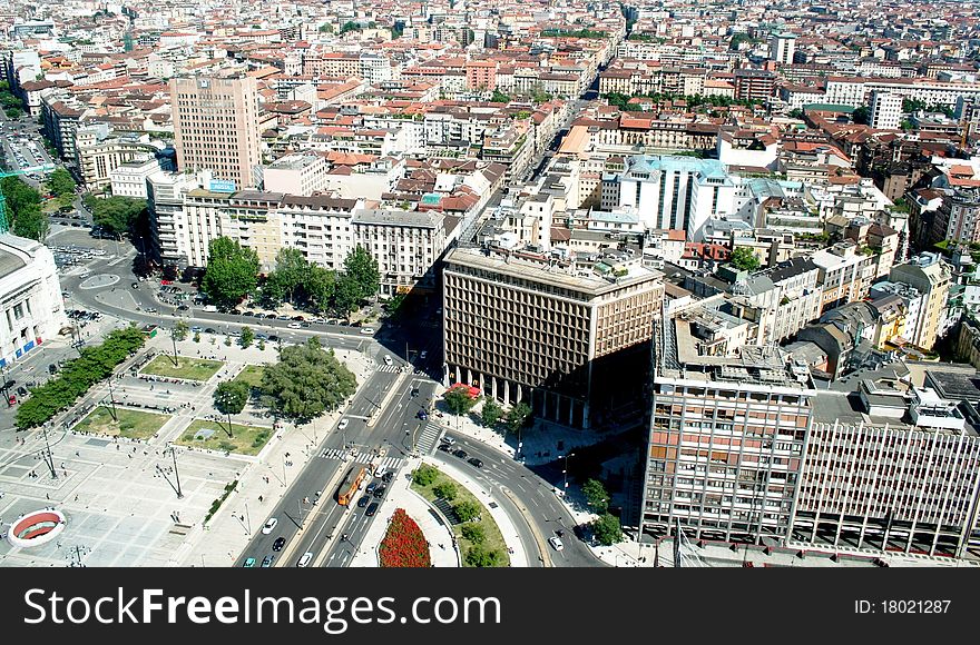 Panoramic view of city of Milan from Pirelli building rooftop. Panoramic view of city of Milan from Pirelli building rooftop.