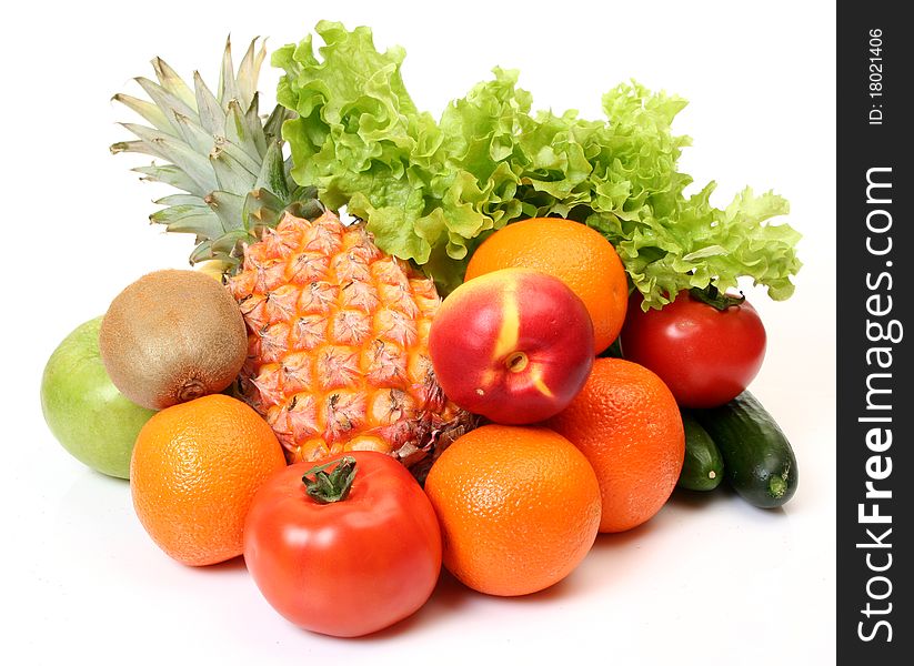 Ripe fruit on a white background