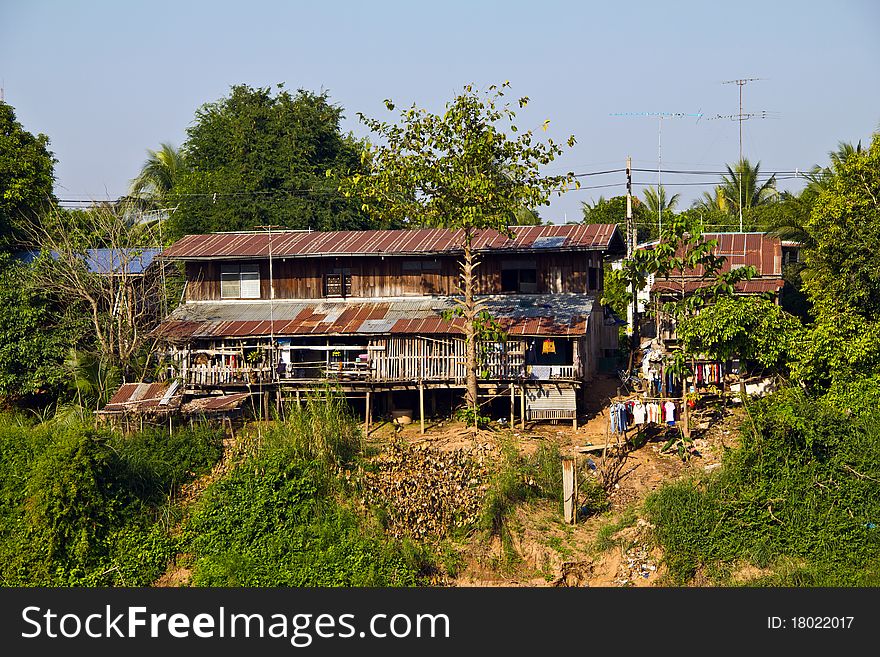 Rural thai house beside the river. Rural thai house beside the river