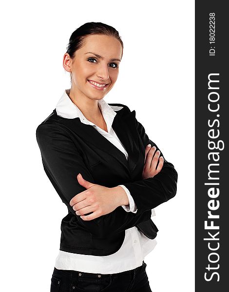 Businesswoman On White Background Smiling