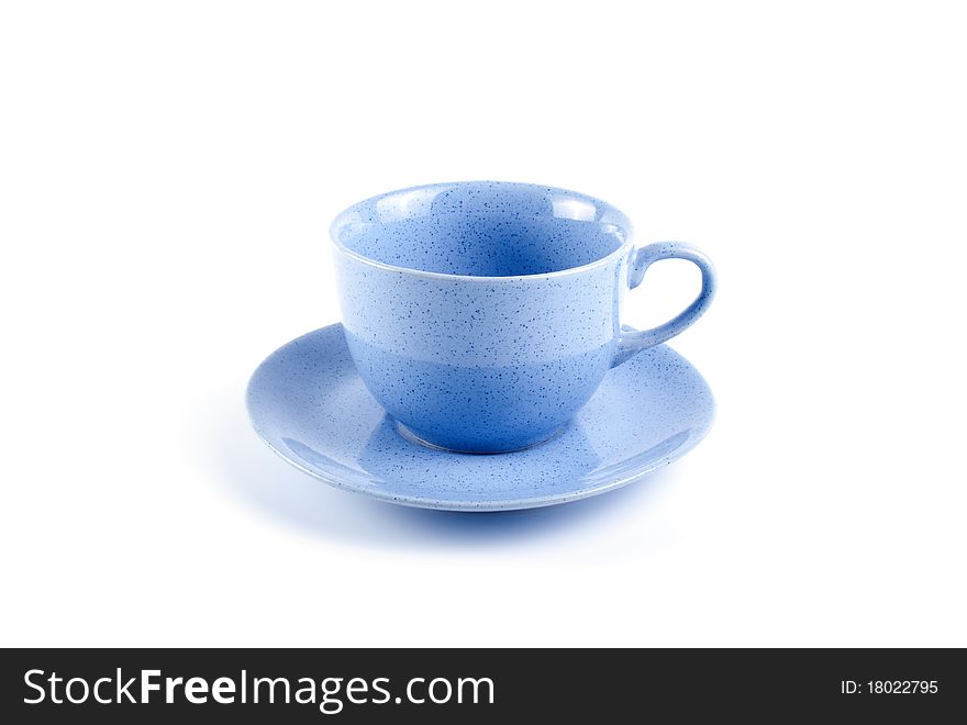 Blue cup with saucer isolated on white background