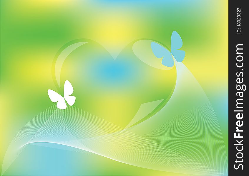 Abstract background with a heart and butterflies.