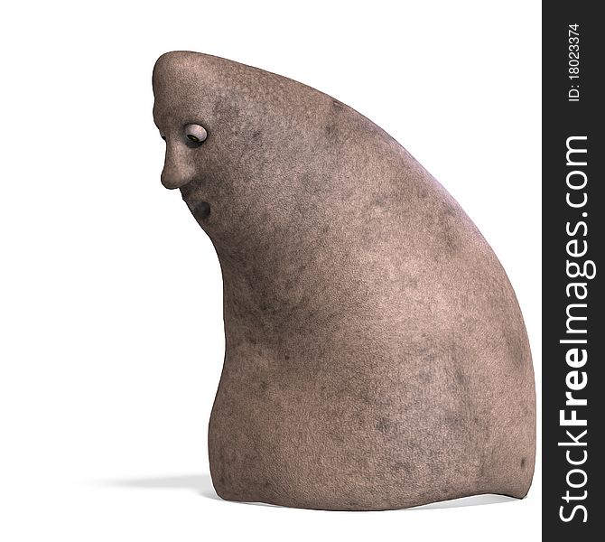 Cartoon rock with a funny face. 3D rendering with clipping path and shadow over white