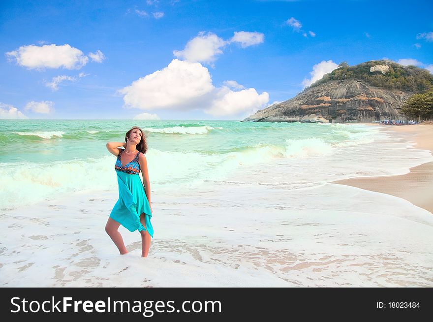 Beautiful beach in the Thailand, with a woman on the beach. Beautiful beach in the Thailand, with a woman on the beach