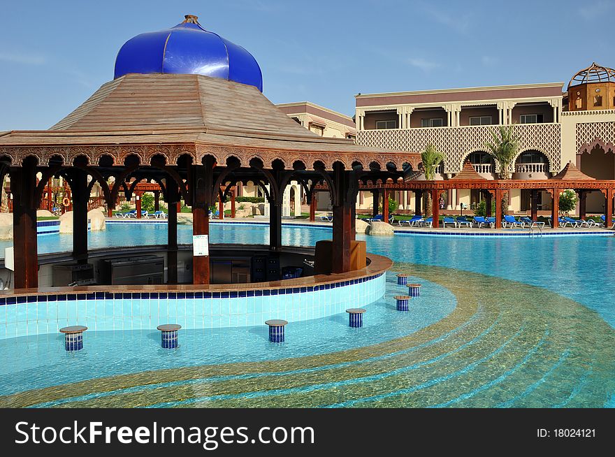 Blue pool with rocks in a seaside resort