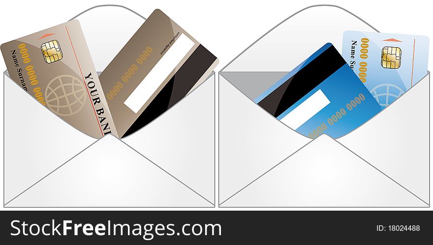 Illustration of credit cards in mail. Illustration of credit cards in mail
