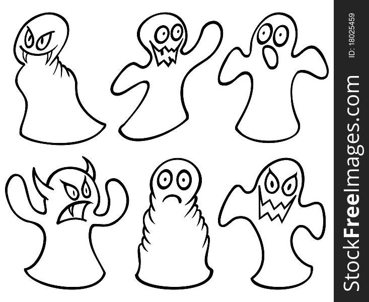 Illustration and contours of ghosts. Illustration and contours of ghosts