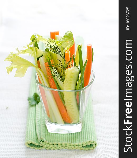 Delicious fresh vegetable appetizer in glass