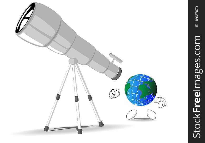 Earth looks through a telescope. illustration