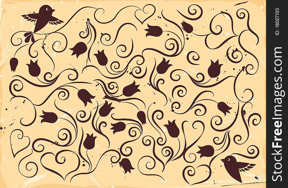 Pattern With Flowers And Birds