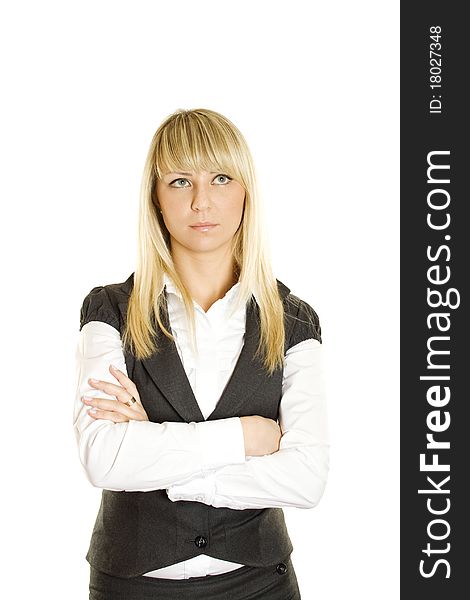 Close-up young businesswoman on a white background