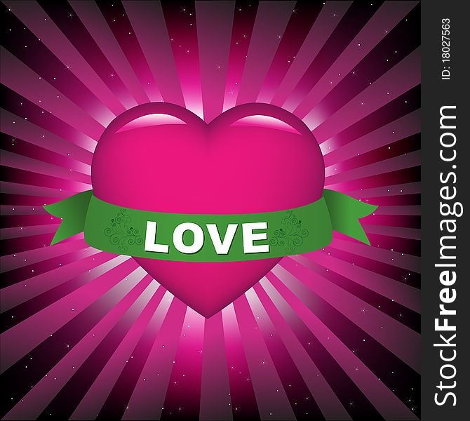 Heart With Green Tape And Beams, Vector Illustration. Heart With Green Tape And Beams, Vector Illustration