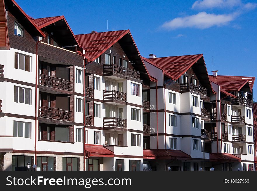 Winter resort building in the mountain.