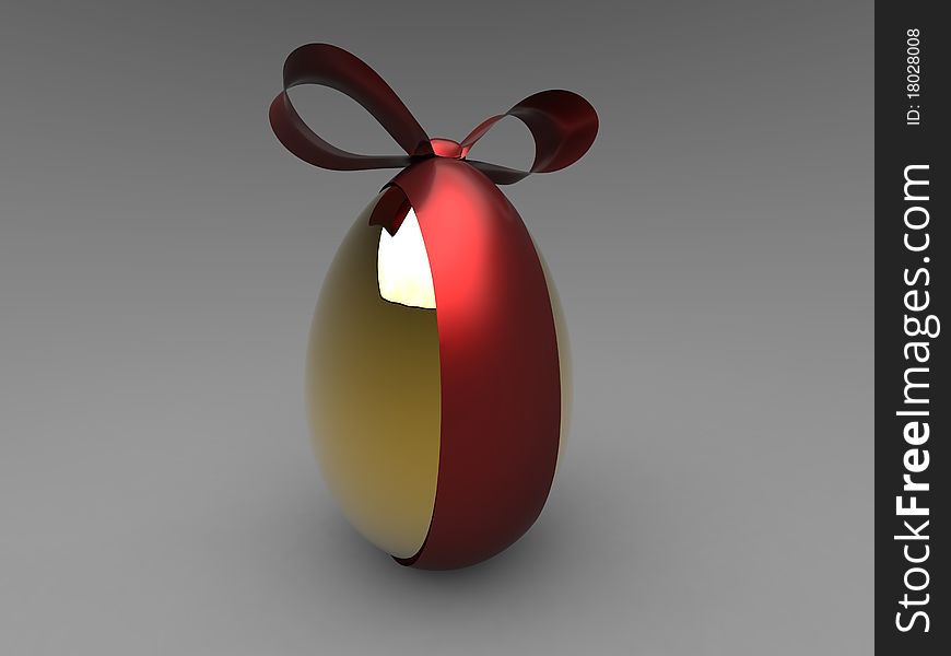 3d isolate illustration of golden egg with red ribbon. 3d isolate illustration of golden egg with red ribbon