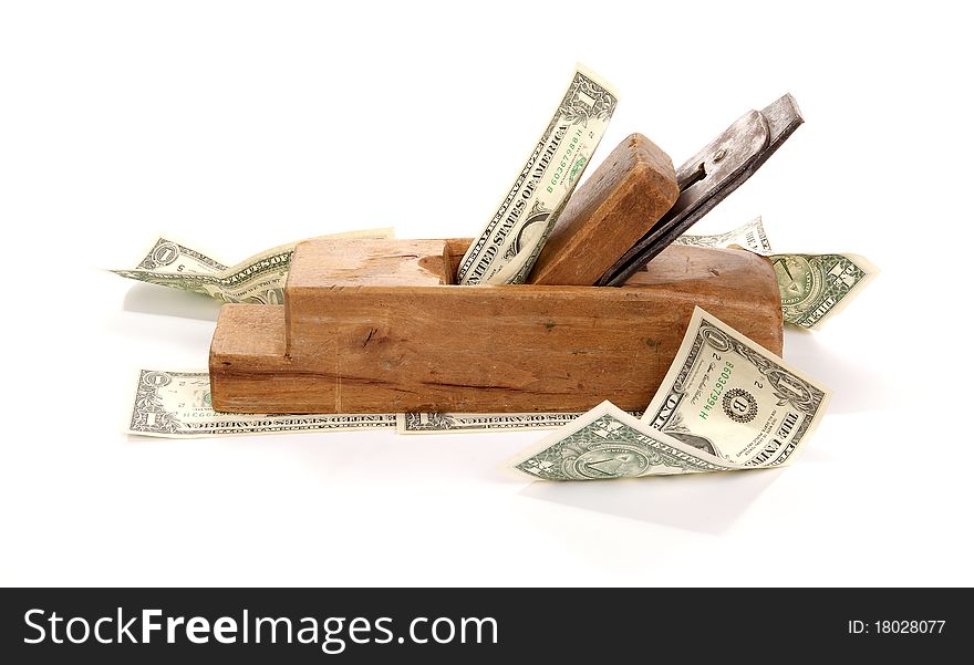 Work And Earn. Old Wood The Planer And Banknotes