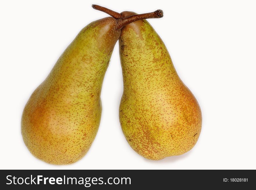 Two pears on a white background