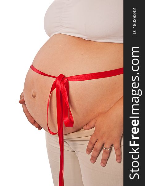 Pregnant Belly With A Ribbon