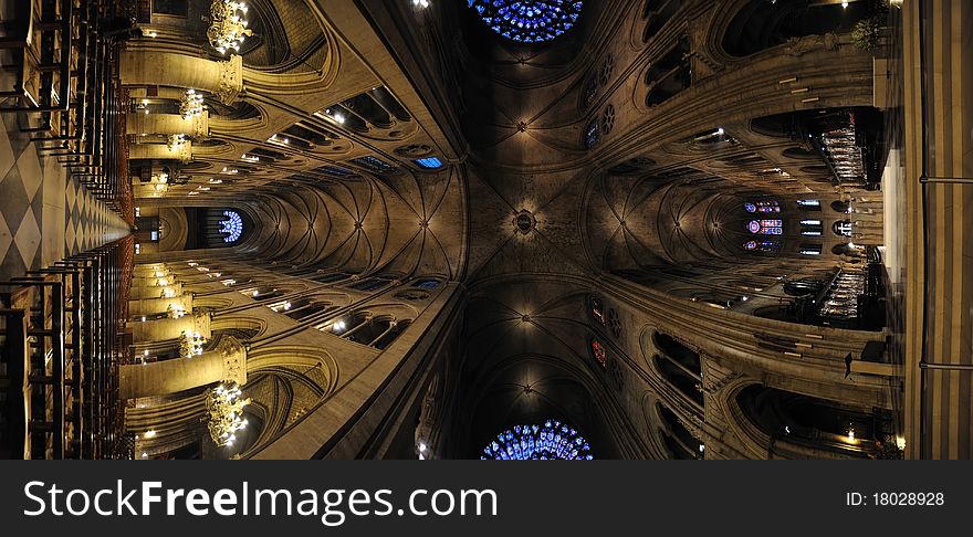 Panorama of interior of Paris Notre-Dame