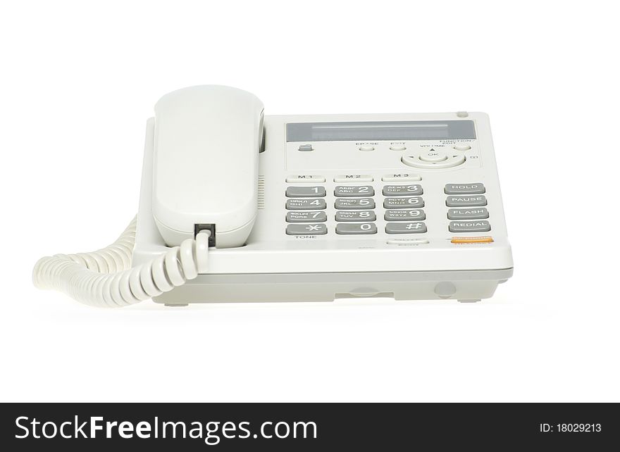 White office telephone on a white background