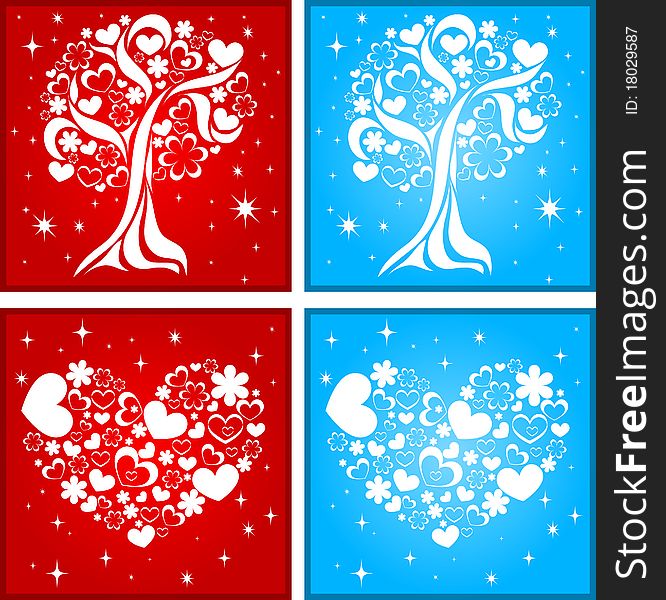 Design elements in the form of a tree and heart of the flowers and hearts. Design elements in the form of a tree and heart of the flowers and hearts