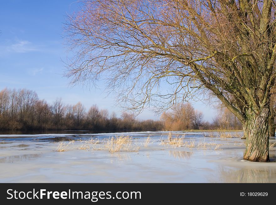 Snow river.softly nature composition.