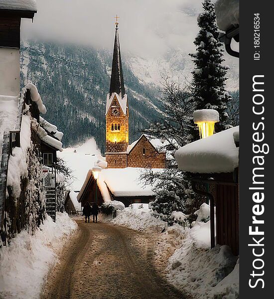 Winter In The Austrian Town Of Hallstatt