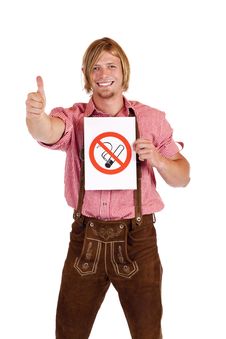 Smiling Bavarian Man Agrees To Non-smoking-rule Royalty Free Stock Image Smiling Bavarian Man Agrees To Non-smoking-rule Royalty Free Stock Image