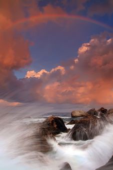 Rainbow Over Stormy Sea Stock Photo Rainbow Over Stormy Sea Stock Photo