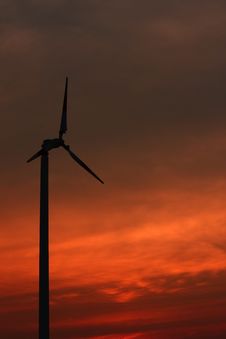 Windmill With The Colorful Sky Stock Image