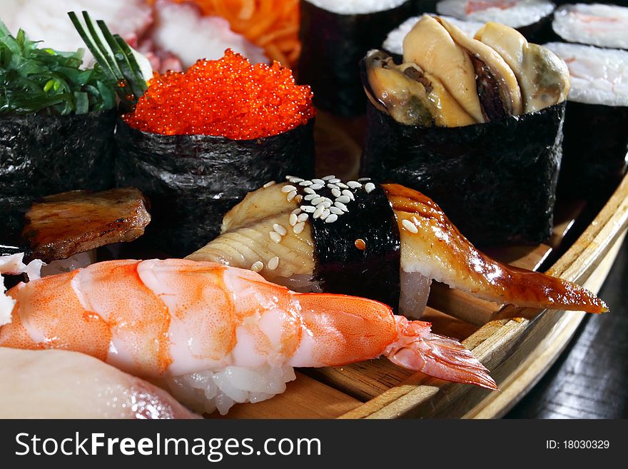 Japanese cuisine from rice and seafood in the big assortment