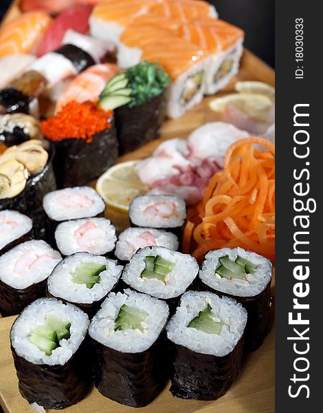Japanese cuisine from rice and seafood in the big assortment