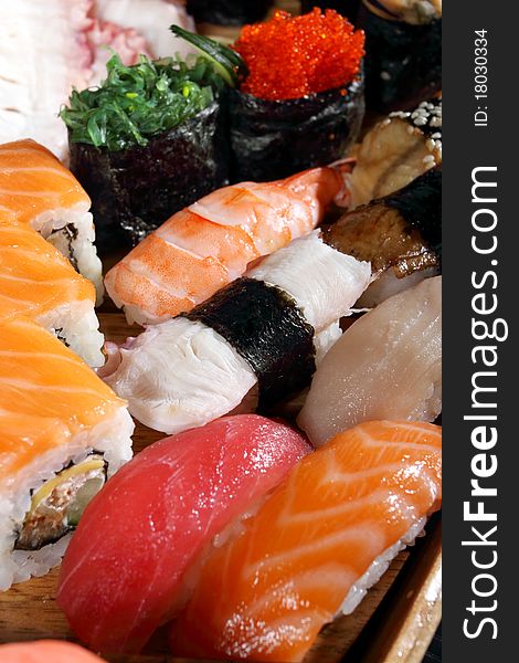 Japanese cuisine from rice and seafood in the big assortment