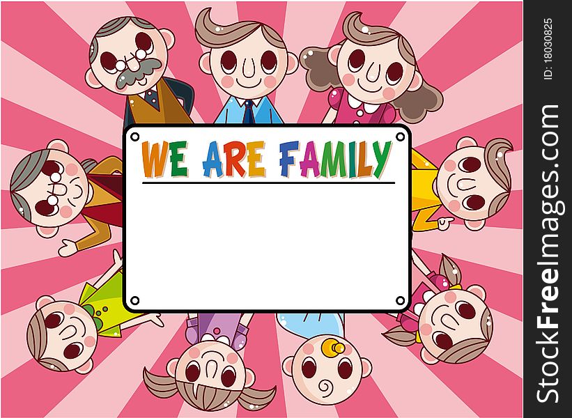 Cartoon family card, drawing