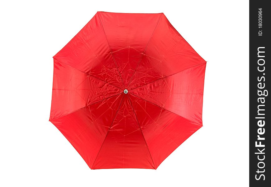 A red umbrella isolated against a white background