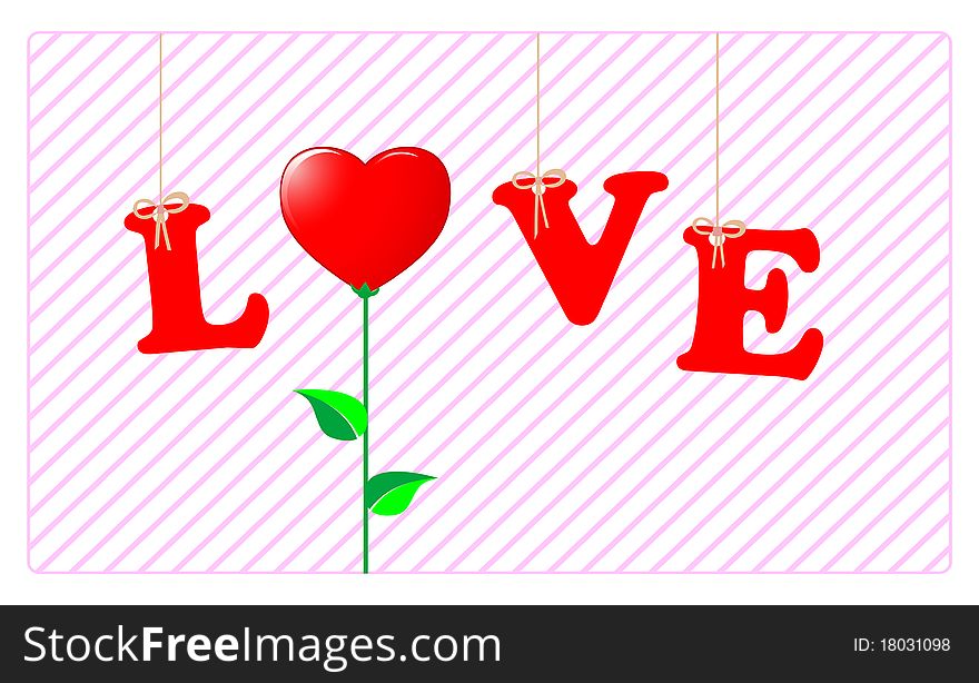 The word LOVE hanging and the O replaced by a flower-heart. Vector. The word LOVE hanging and the O replaced by a flower-heart. Vector.