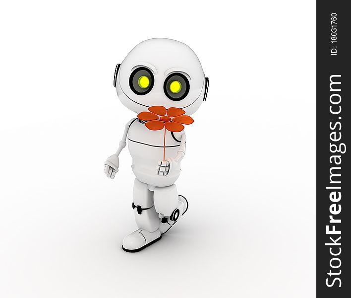 White robot, 3d rendered, Smiles