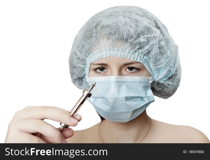 Nurse with a syringe on white background