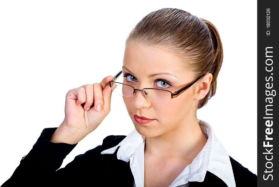Beatiful businesswomen with glasses isolated