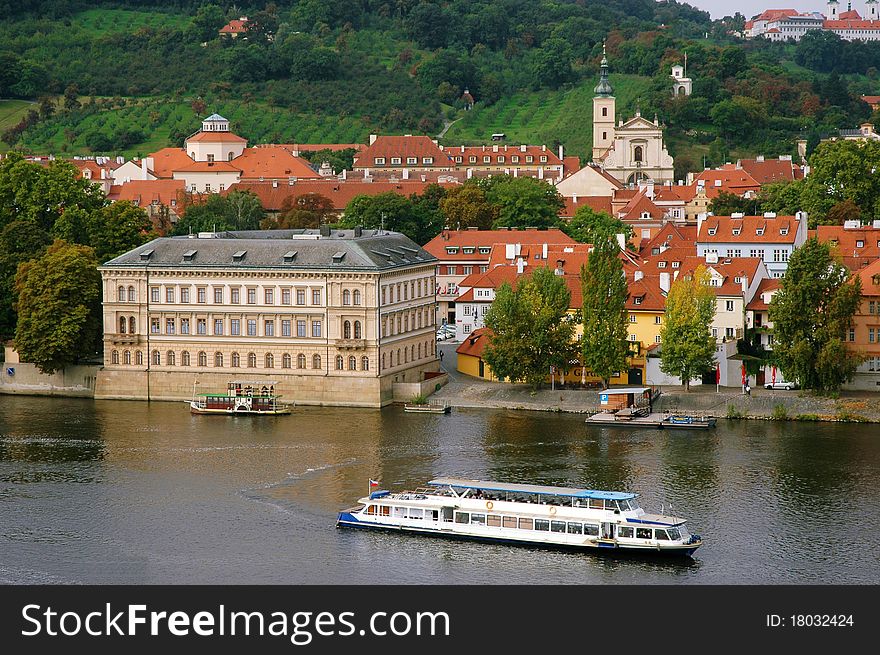 The red roofs on Vltava s riverside in Prague