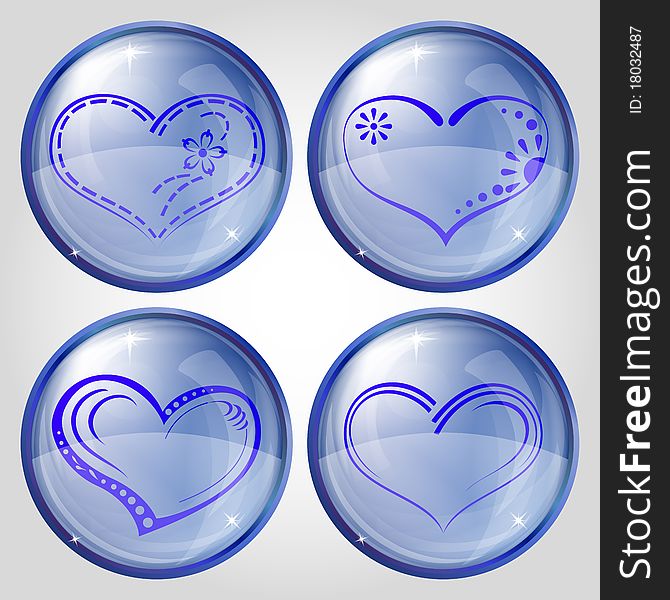 Valentine heart buttons, love symbol, eps10, set. Valentine heart buttons, love symbol, eps10, set