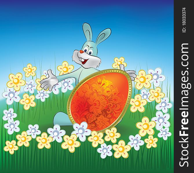 Easter Background Rabbit With Egg