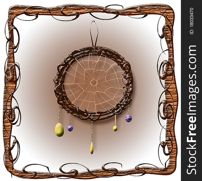 Dreamcatcher illustration with stones in rustic frame