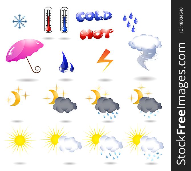 Collection of weather icons. Beautiful bright colors.