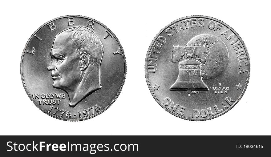 Silver Dollar with the image of President Eisenhower reverse abverse. Silver Dollar with the image of President Eisenhower reverse abverse