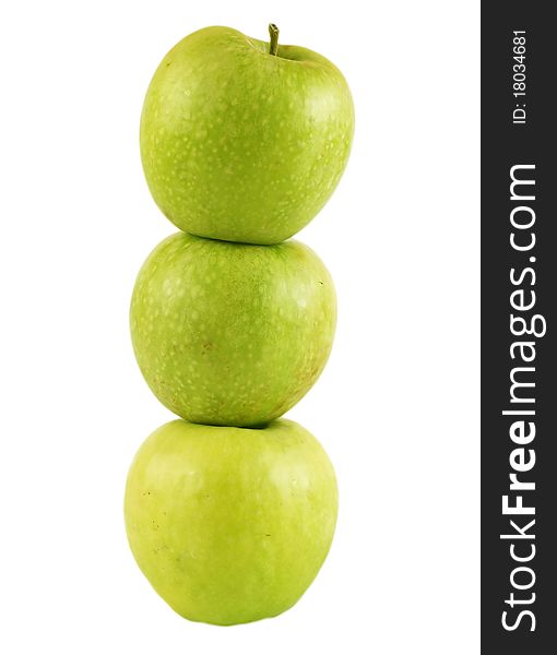 Three apples themselves on a white background