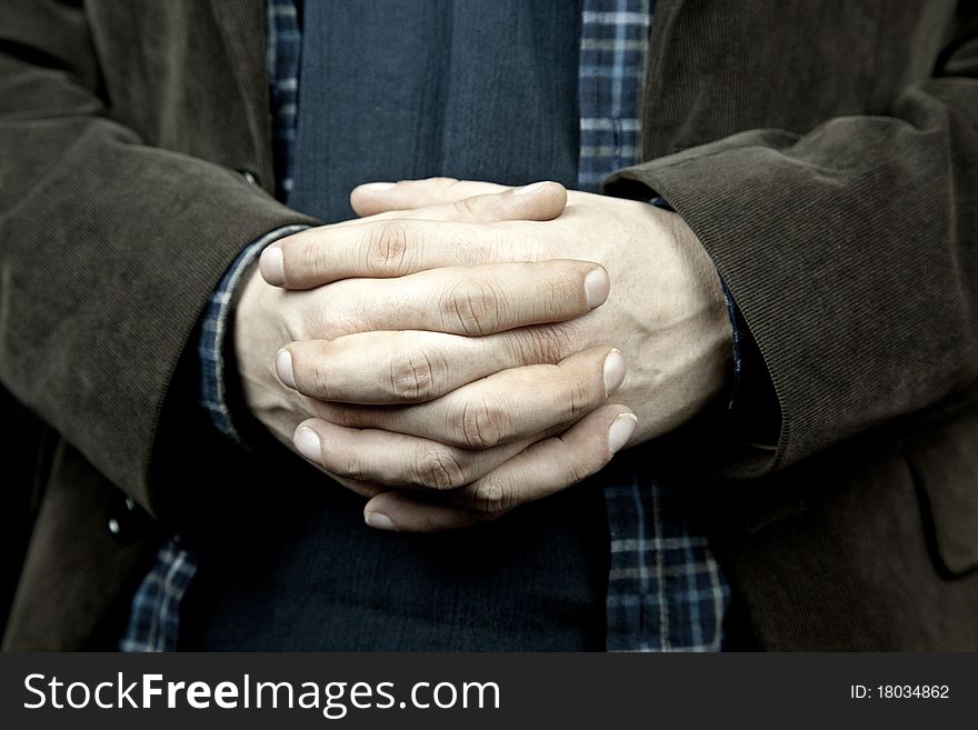 Man hand, isolated over black background. Man hand, isolated over black background