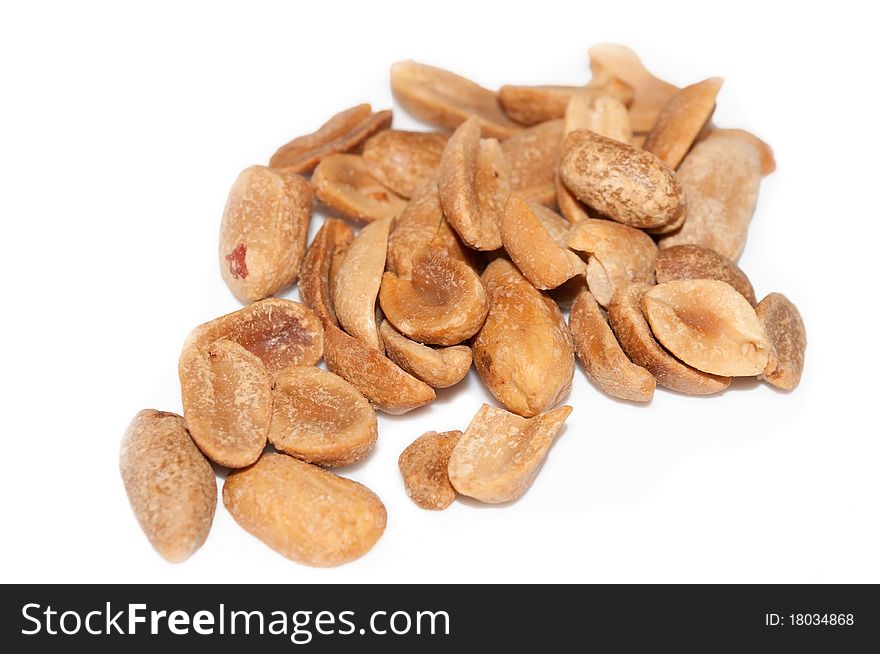 Isolated roasted peanuts - white background