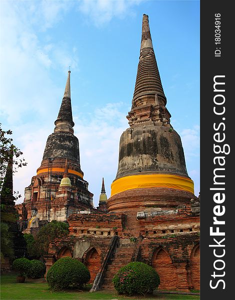 The two old stupa of Wat Yaichaimongkol, Ayutthaya, Thailand